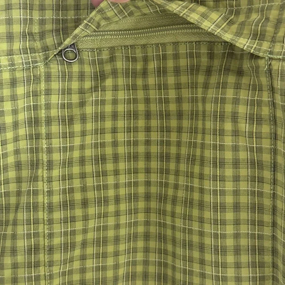 Marmot Mens Button Front Camp Shirt Top Plaid Zip Pocket Green XL